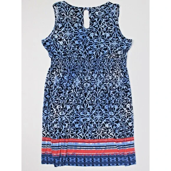 Soma Sleeveless Casual Smocked Mini Dress Blue Floral Hippie Boho Women Size XL - Picture 2 of 10